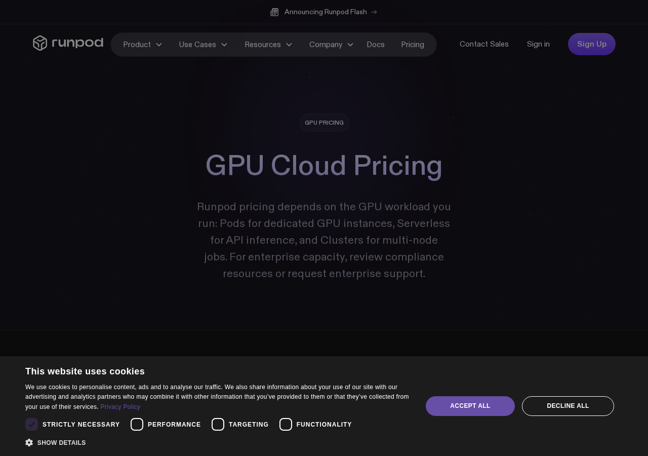 RunPod GPU インスタンス料金ページ（2026-06-13 時点）