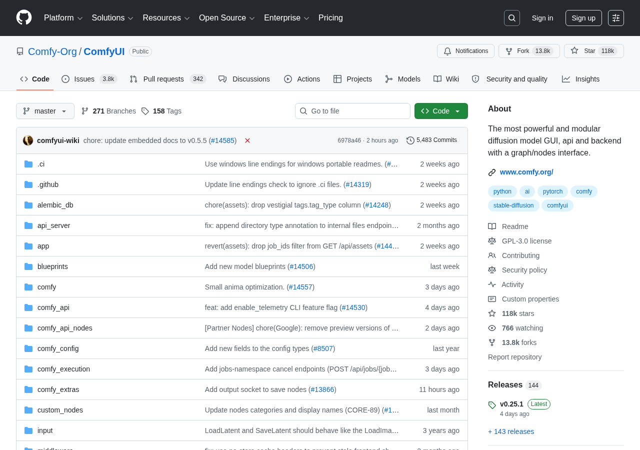ComfyUI GitHub メインページ(READMEにWeb UIの全体像が確認できる)