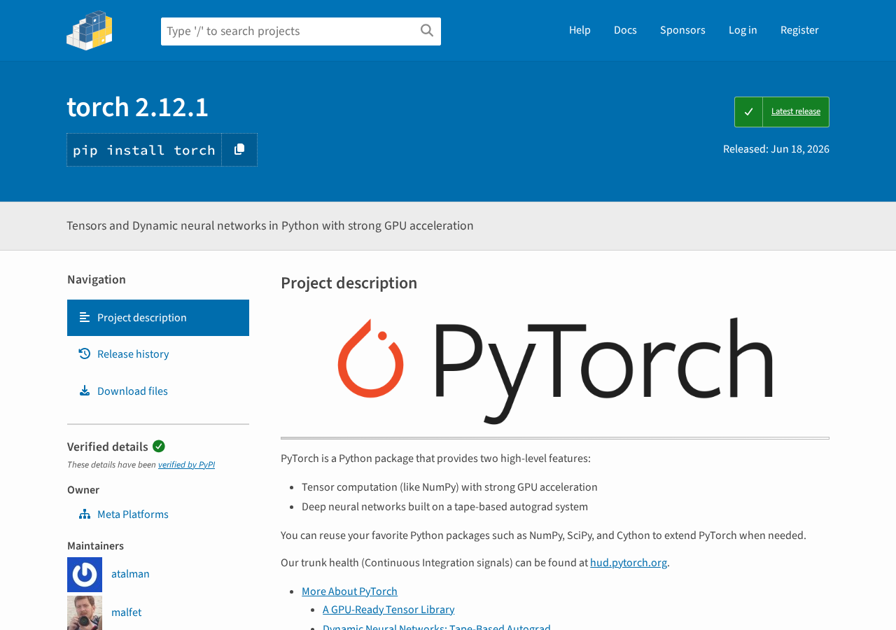 PyPI torch ページ(最新バージョン確認、2026-06-22撮影)
