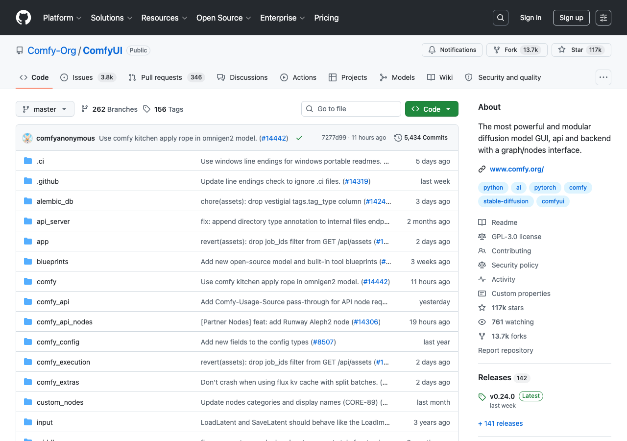 ComfyUI 公式 GitHub リポジトリ(2026年6月時点)
