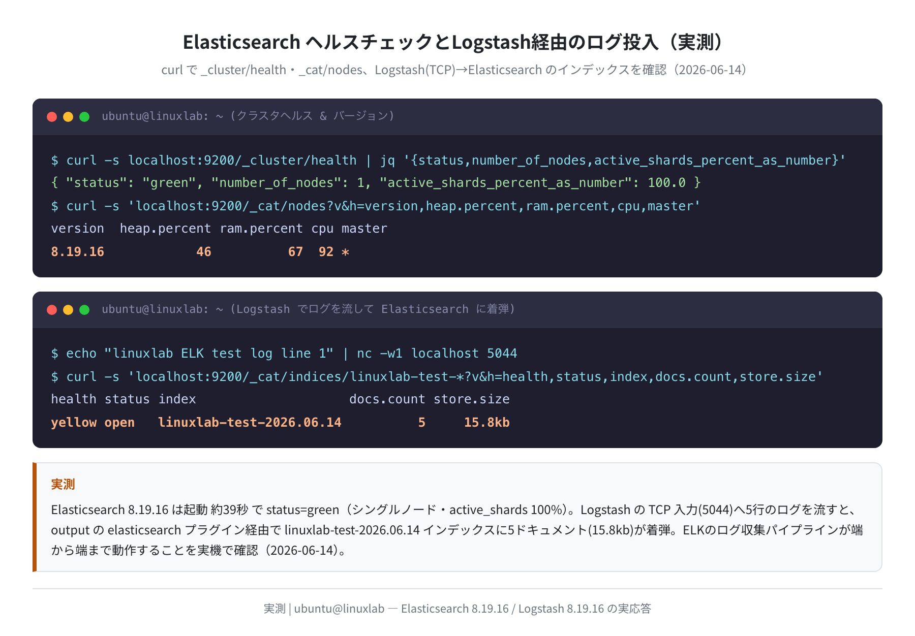 Elasticsearchヘルスチェックとログ投入(実測)