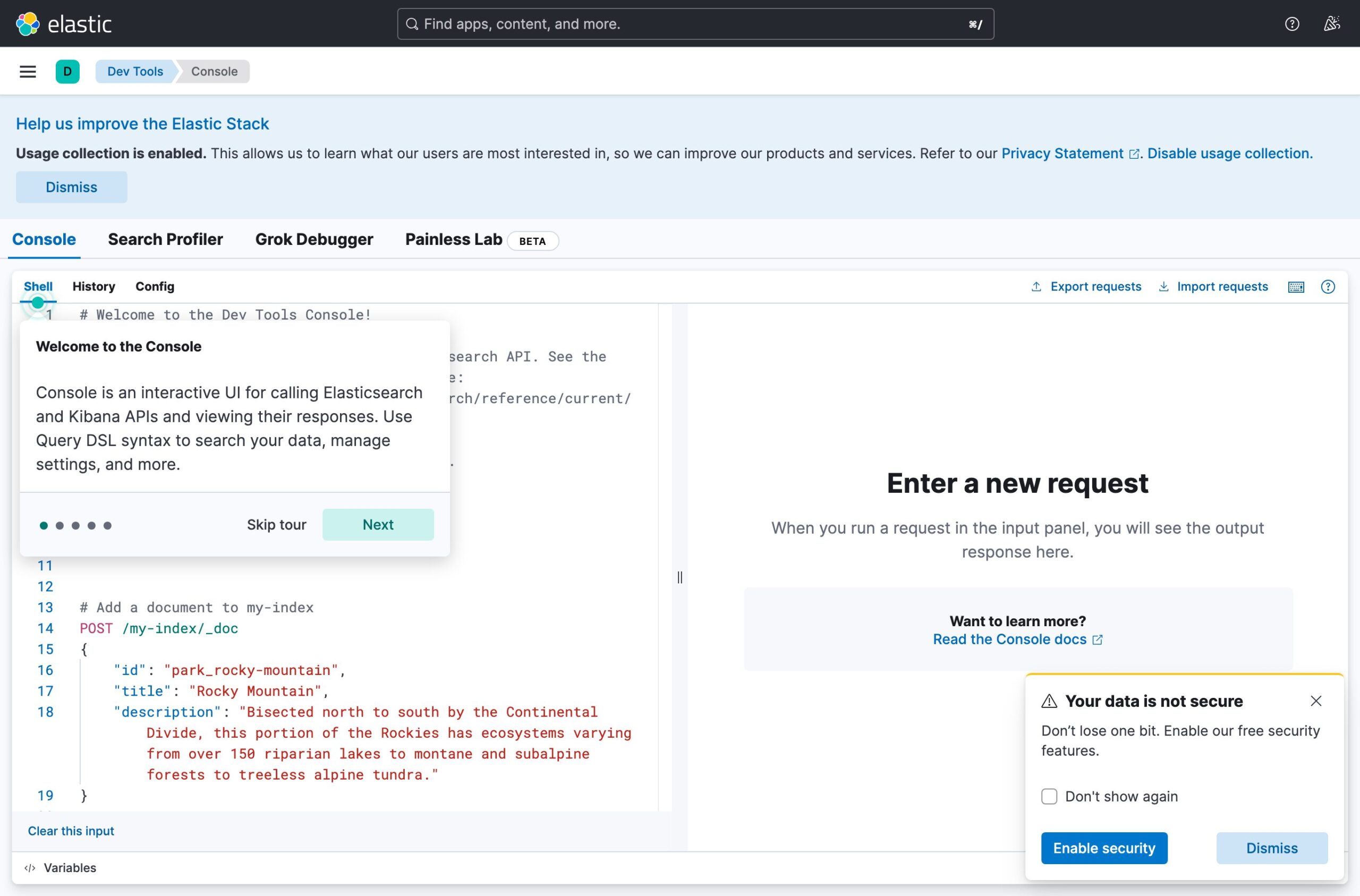 KibanaのDev Tools Console(クエリ実行画面)