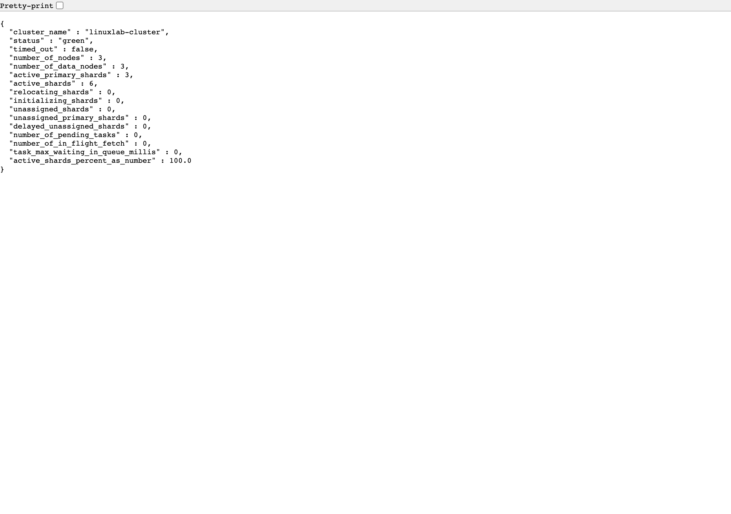 ブラウザで表示したクラスターヘルスJSON（実測 Playwright 撮影）