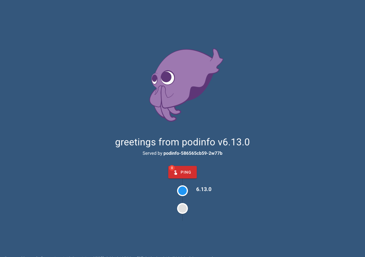 GitOpsでデプロイされたpodinfo v6.13.0のWeb画面(実際に稼働中)