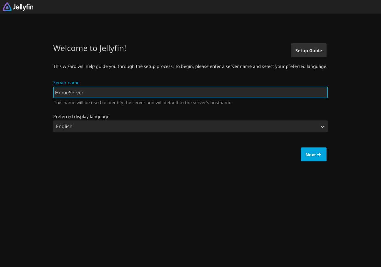 Jellyfinセットアップウィザード(サーバー名設定)実測