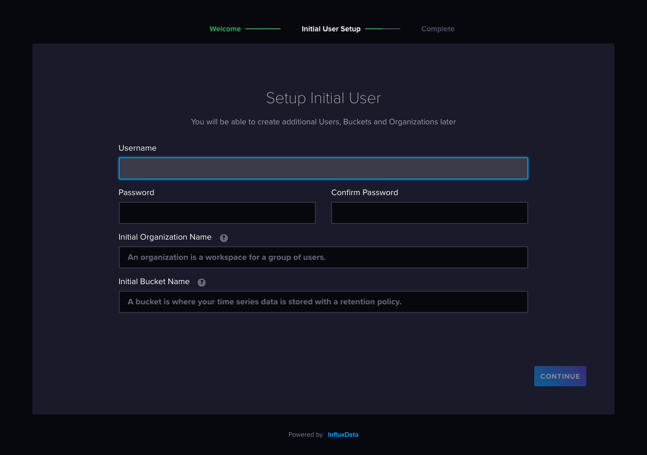 InfluxDB 初期ユーザー設定フォーム(実測)
