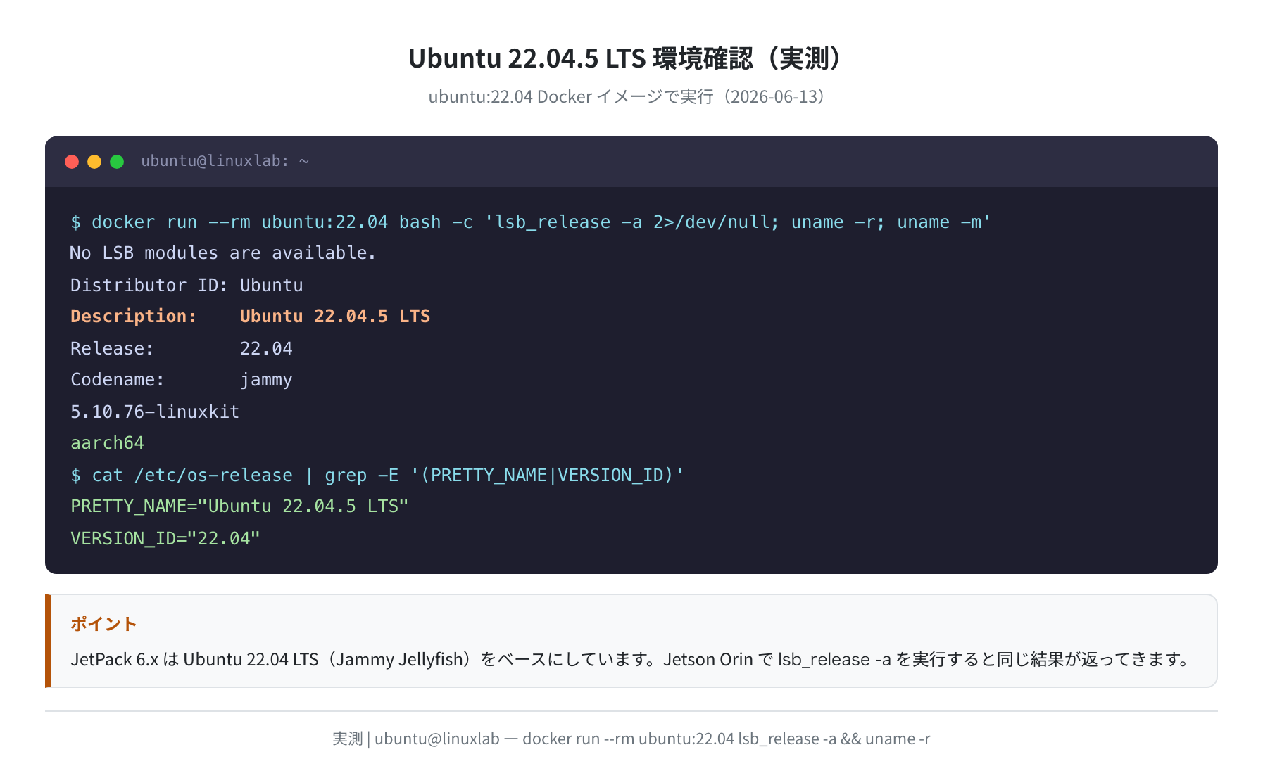 Ubuntu 22.04.5 LTS 環境確認（実測）