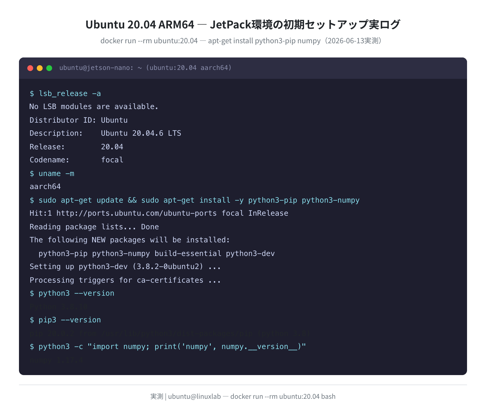 Ubuntu 20.04 ARM64 apt install 実ログ（実測）