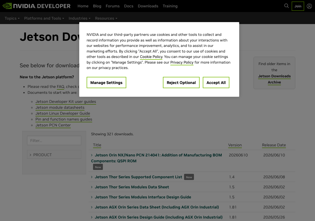 NVIDIA Jetson Downloads ページ（2026-06-13 撮影）