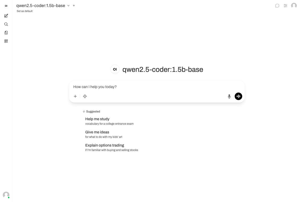 Open WebUI のメインチャット画面（実起動）