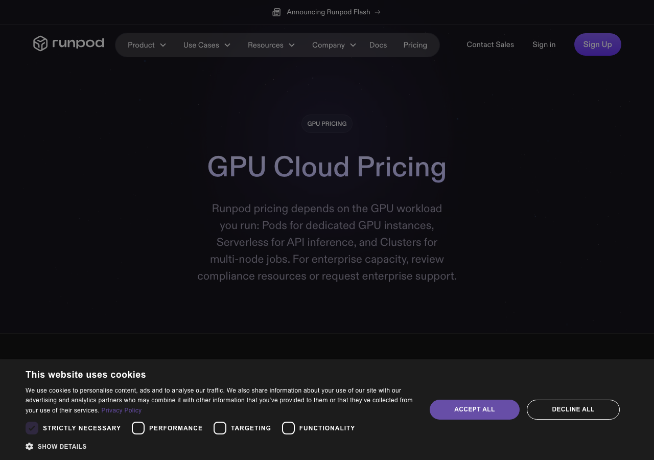 比較対象として実撮影した RunPod の GPU 料金ページ（runpod.io/pricing、2026-06-14）