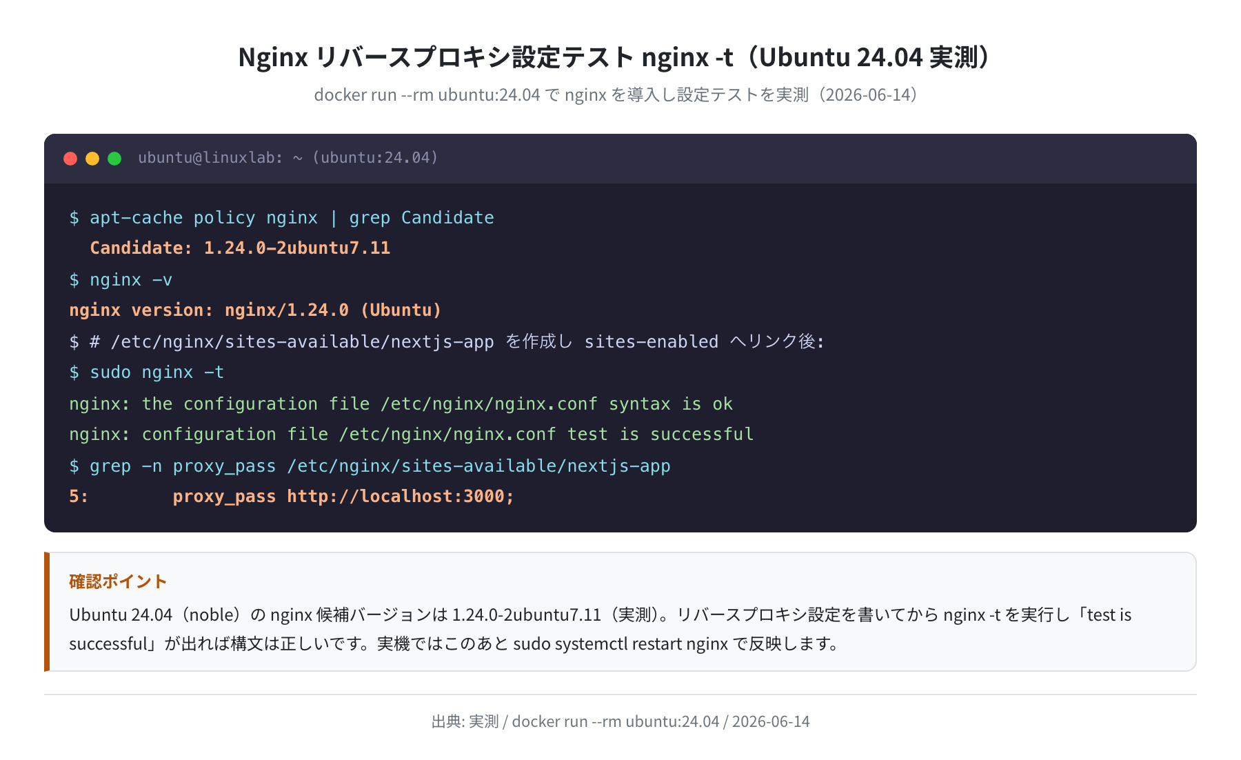 Nginx リバースプロキシ設定テスト（実測）