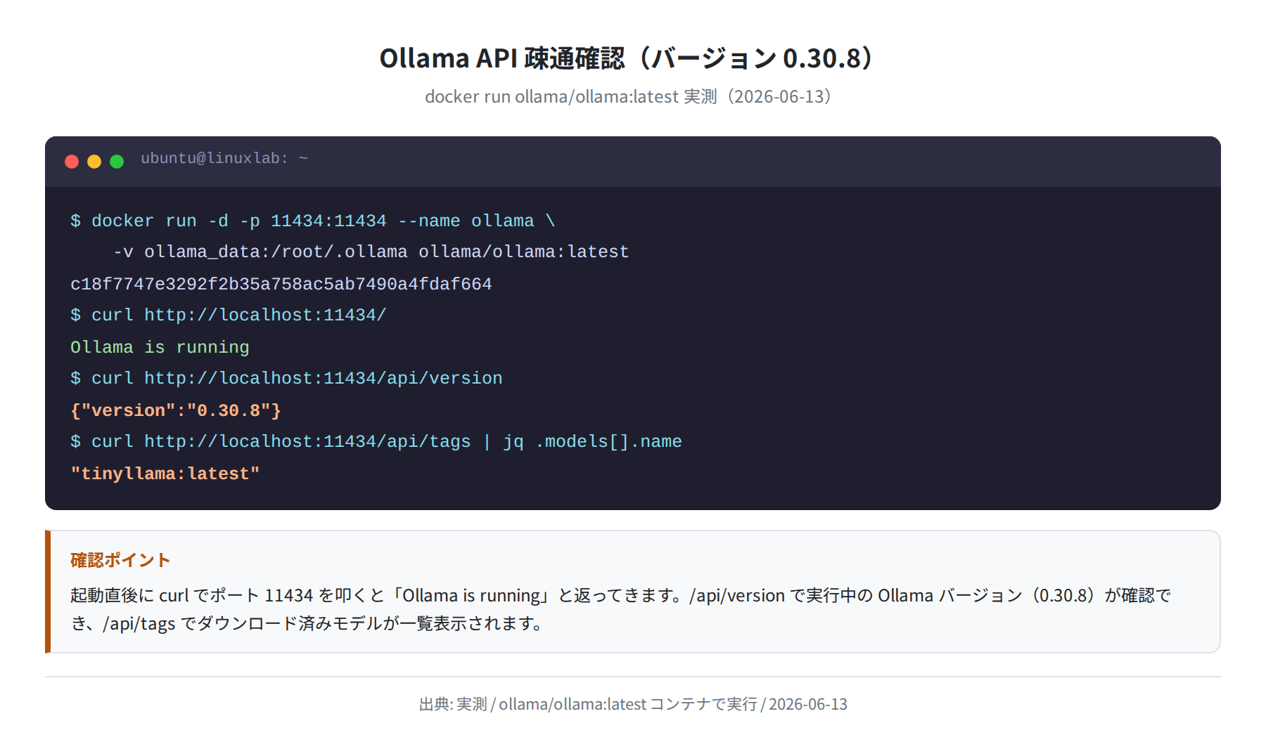 Ollama API 疎通確認(実測)