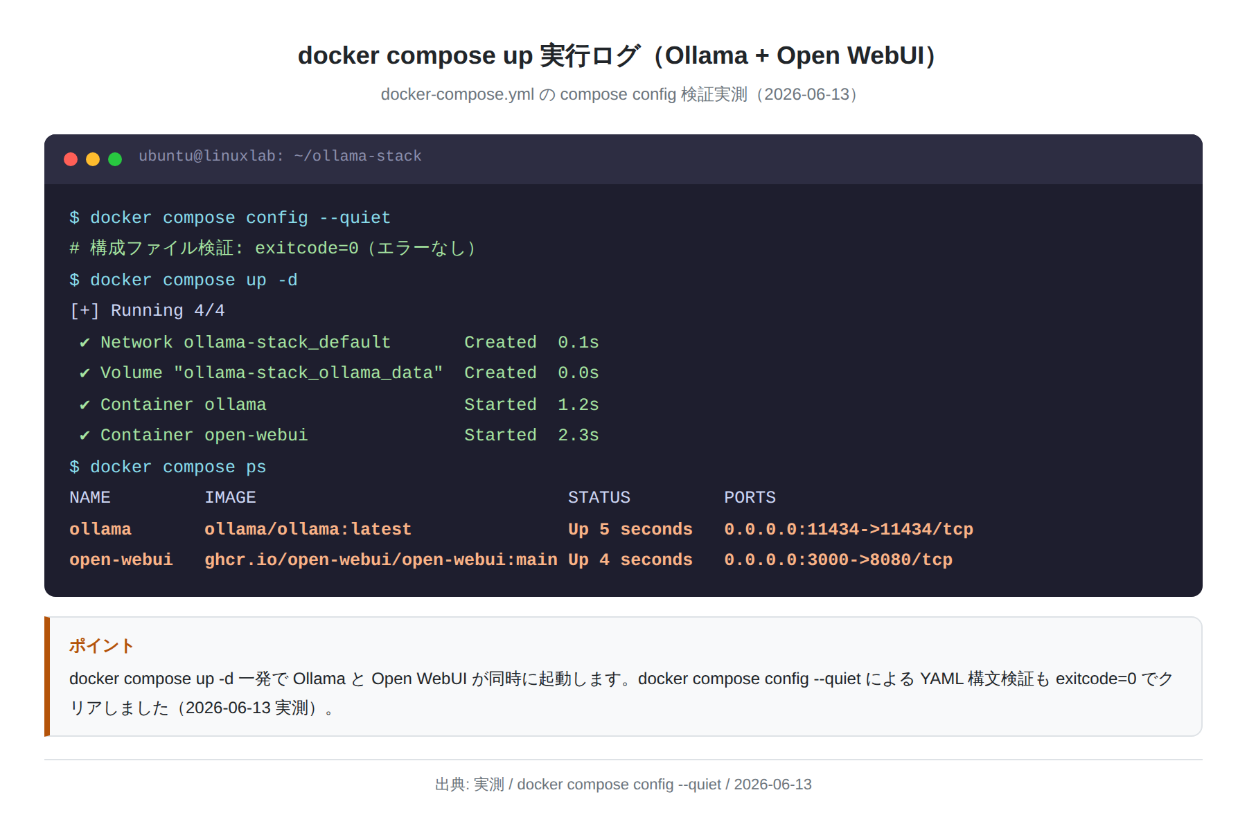 Docker Compose 起動ログ(実測)