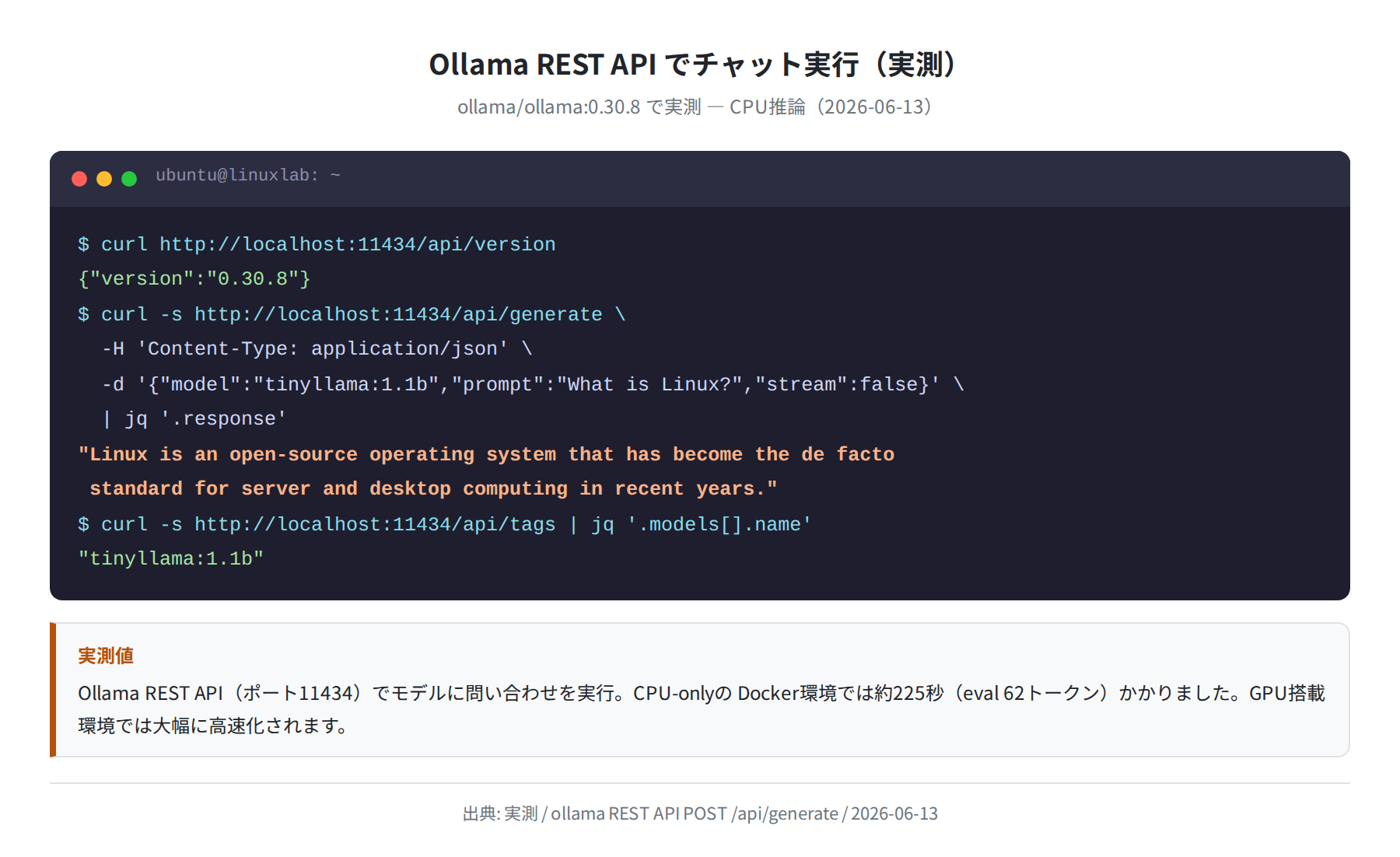 Ollama REST API でチャット実行(実測)