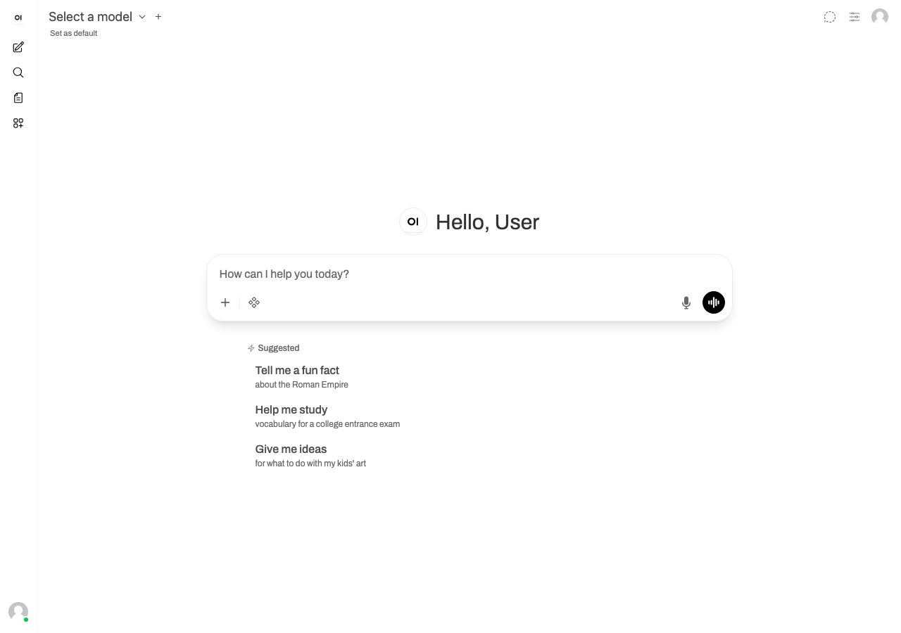 Open WebUI v0.9.6 メインチャット画面（実測）