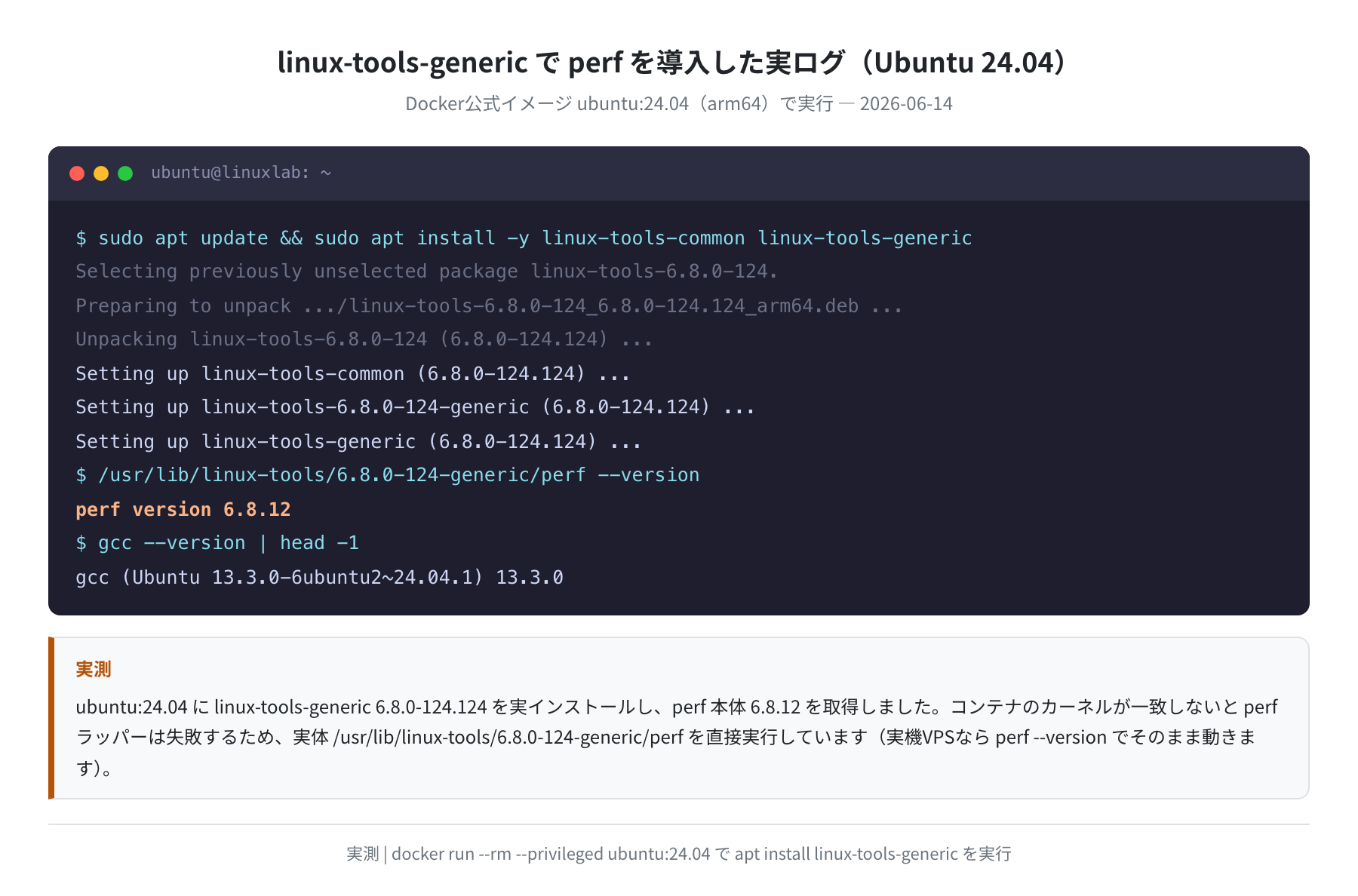 linux-tools-generic で perf を導入した実ログ（Ubuntu 24.04）実測