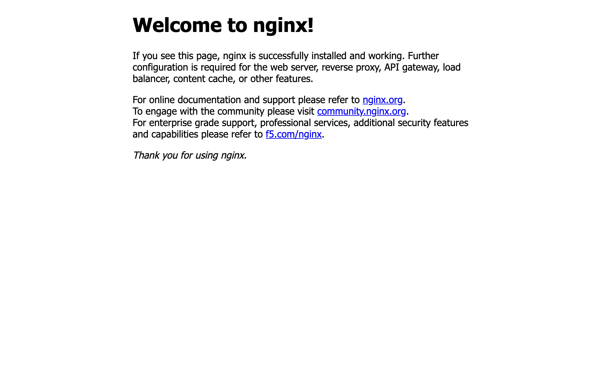 k3s 上の nginx ウェルカムページ(実測スクリーンショット)