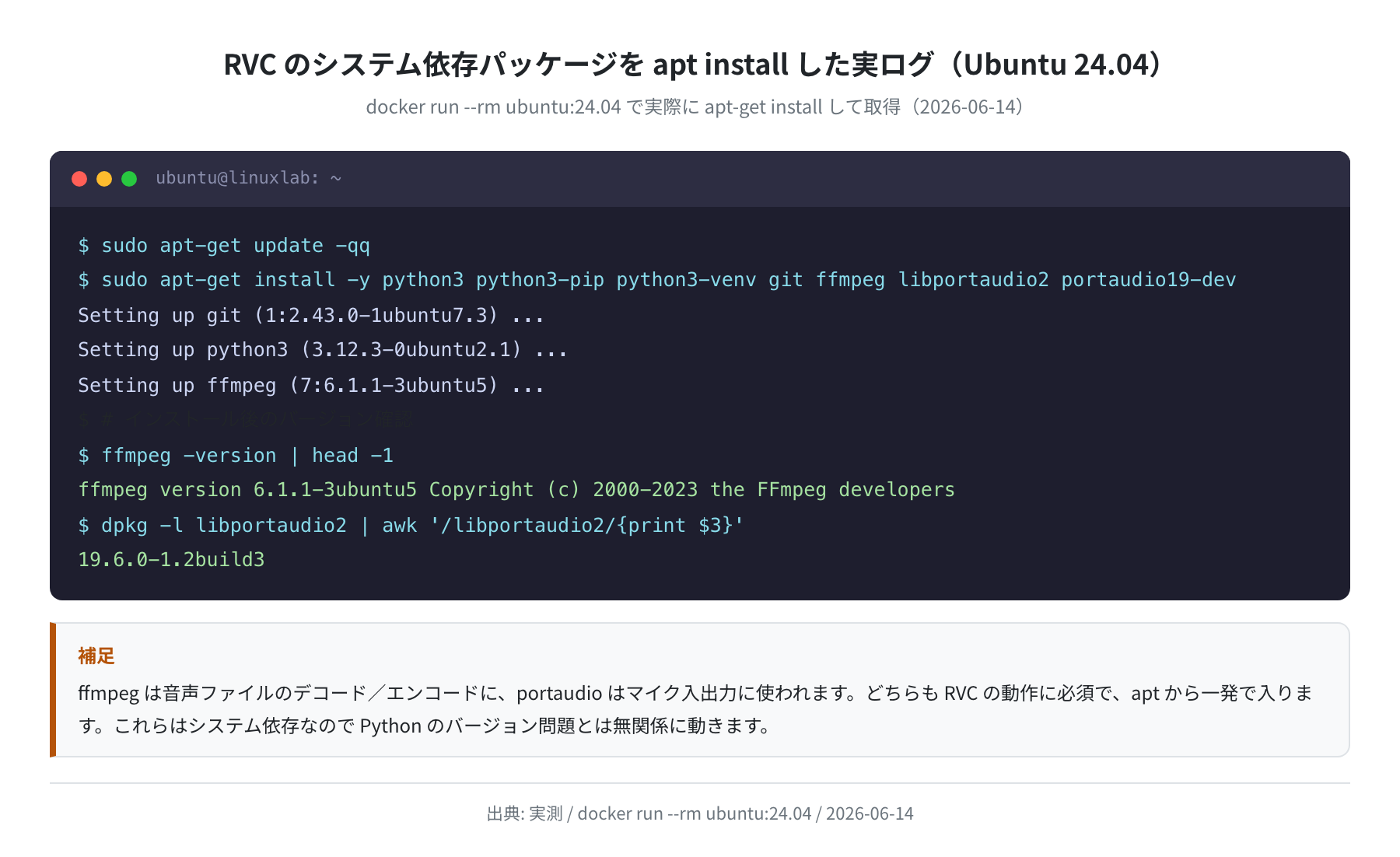 RVC のシステム依存パッケージを apt install した実ログ(Ubuntu 24.04)