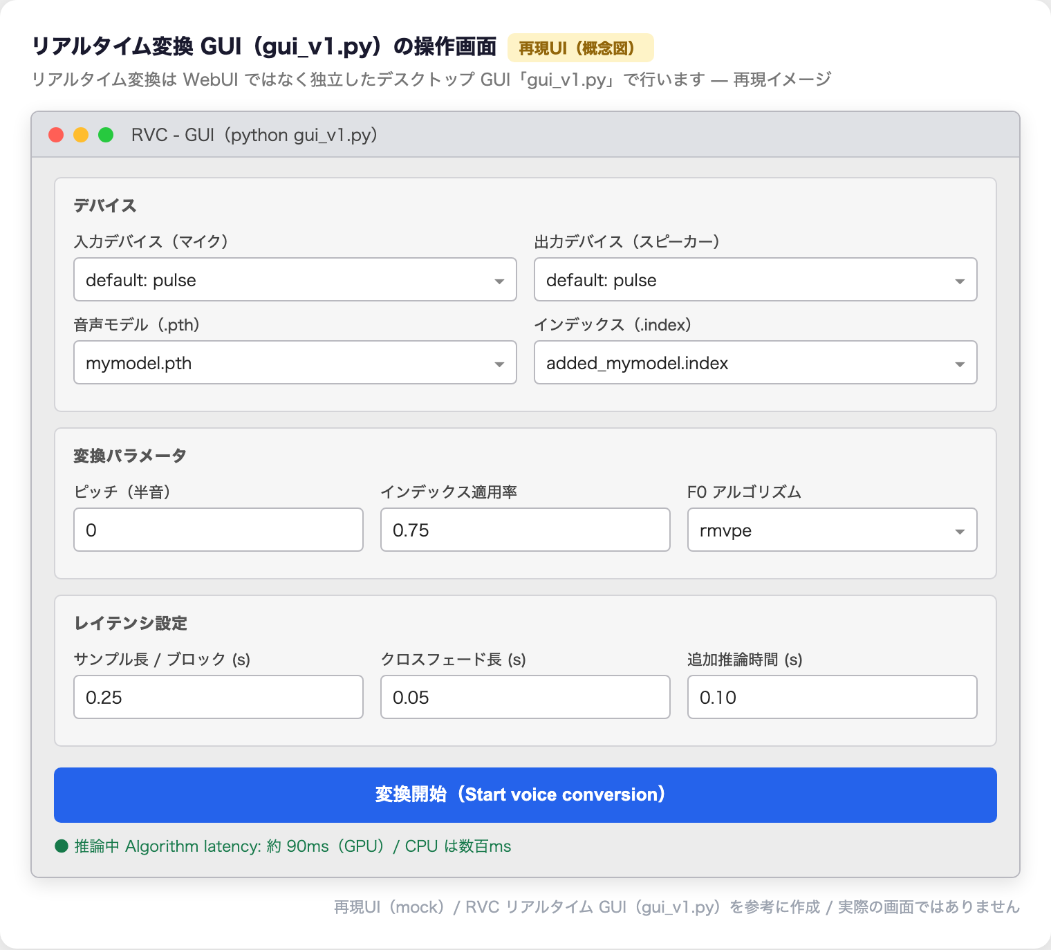 RVC リアルタイム変換 GUI(gui_v1.py)(再現UI)