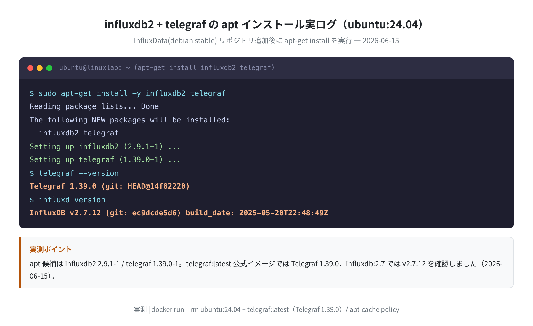 InfluxData リポジトリ追加後の apt-cache policy 確認(実測)