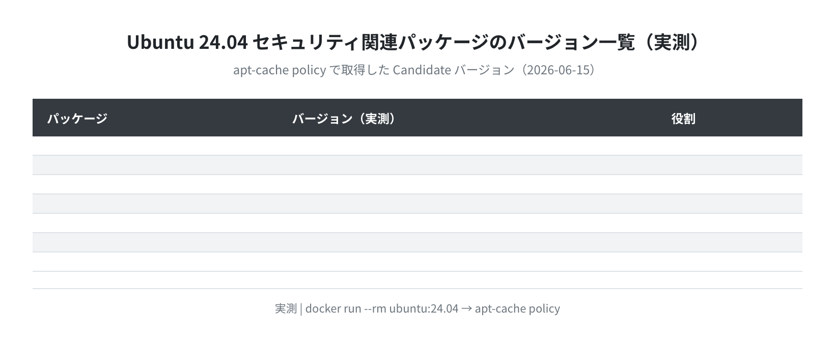 Ubuntu 24.04 セキュリティパッケージ一覧（実測）