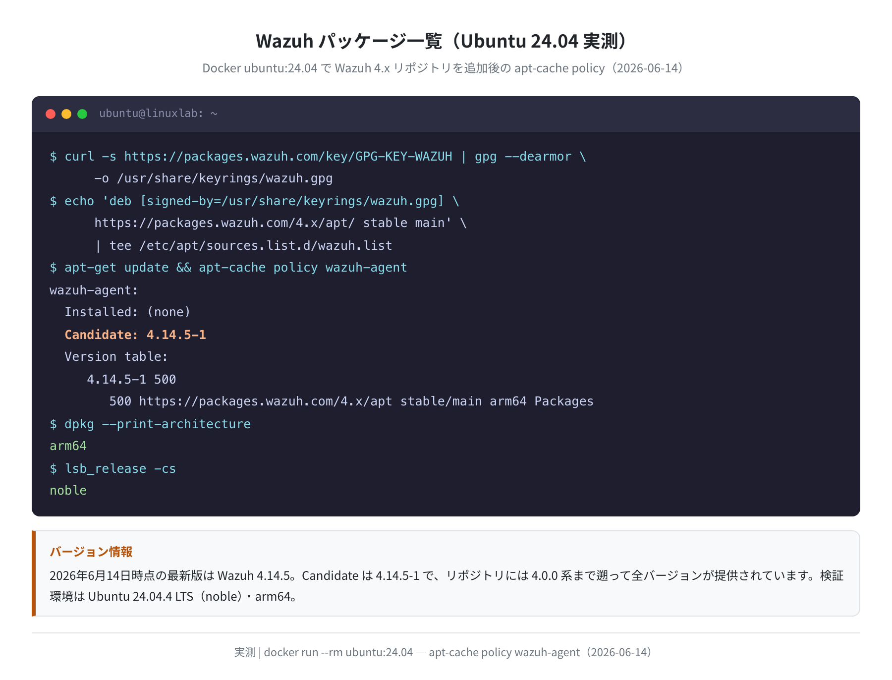 Wazuh パッケージ一覧（Ubuntu 24.04 実測）