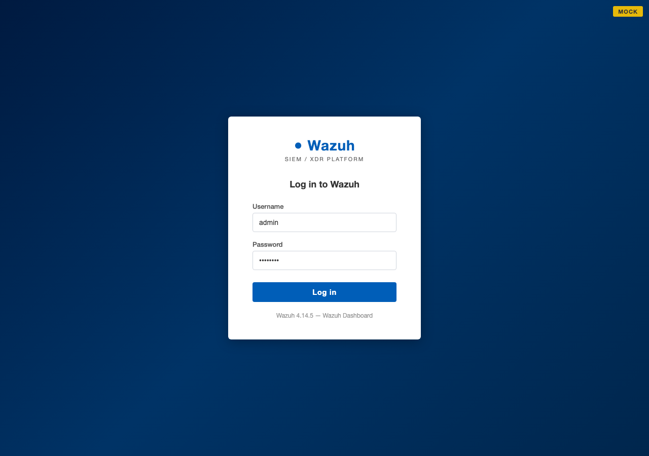 Wazuh Dashboard ログイン画面（MOCK：実UIを再現）