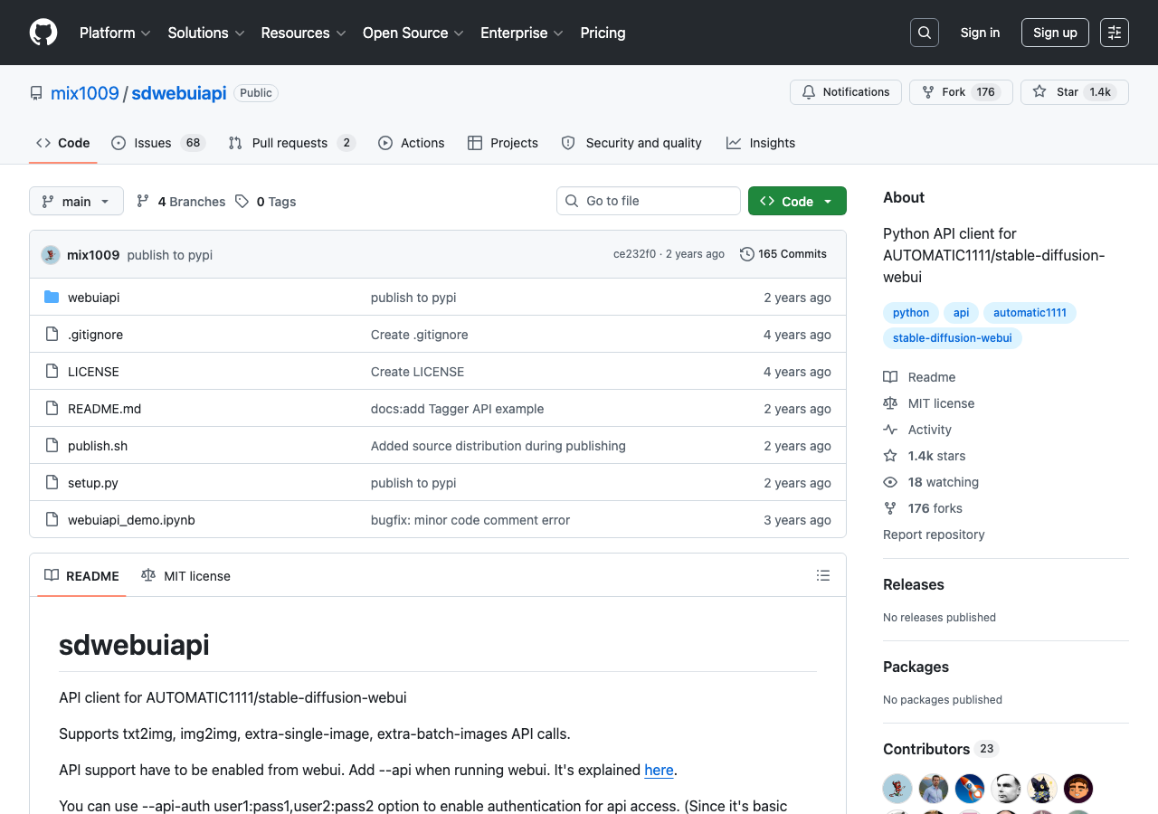 webuiapi GitHub リポジトリ（Python APIクライアント）