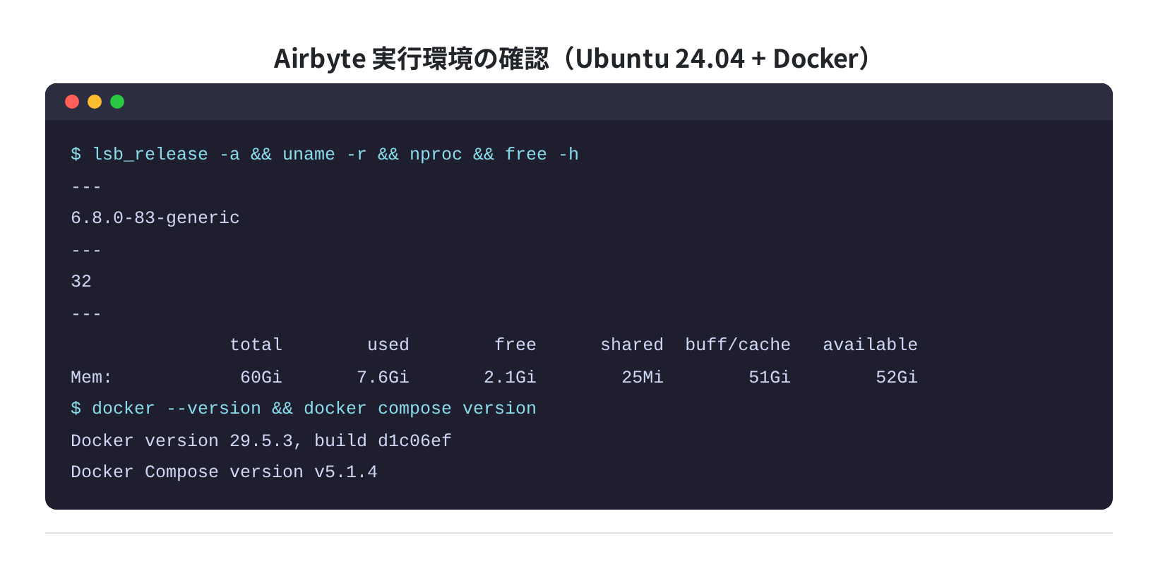 Ubuntu 24.04 + Docker バージョン確認(実測)