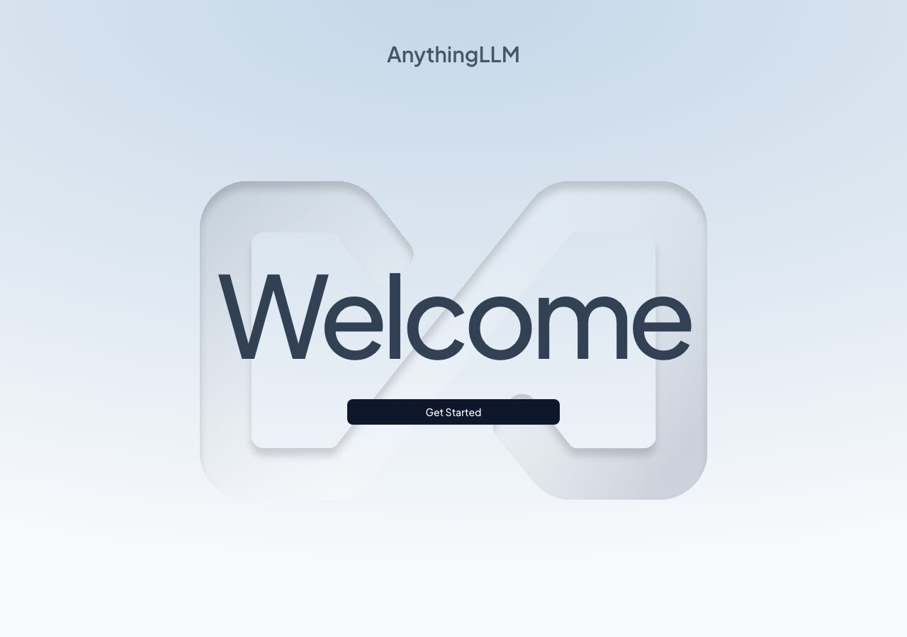AnythingLLM 初回起動画面(「Get Started」ボタン)