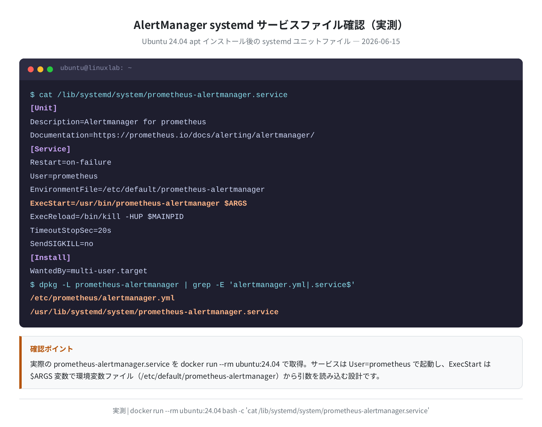 AlertManager systemdサービスファイルと配置パス確認（実測）