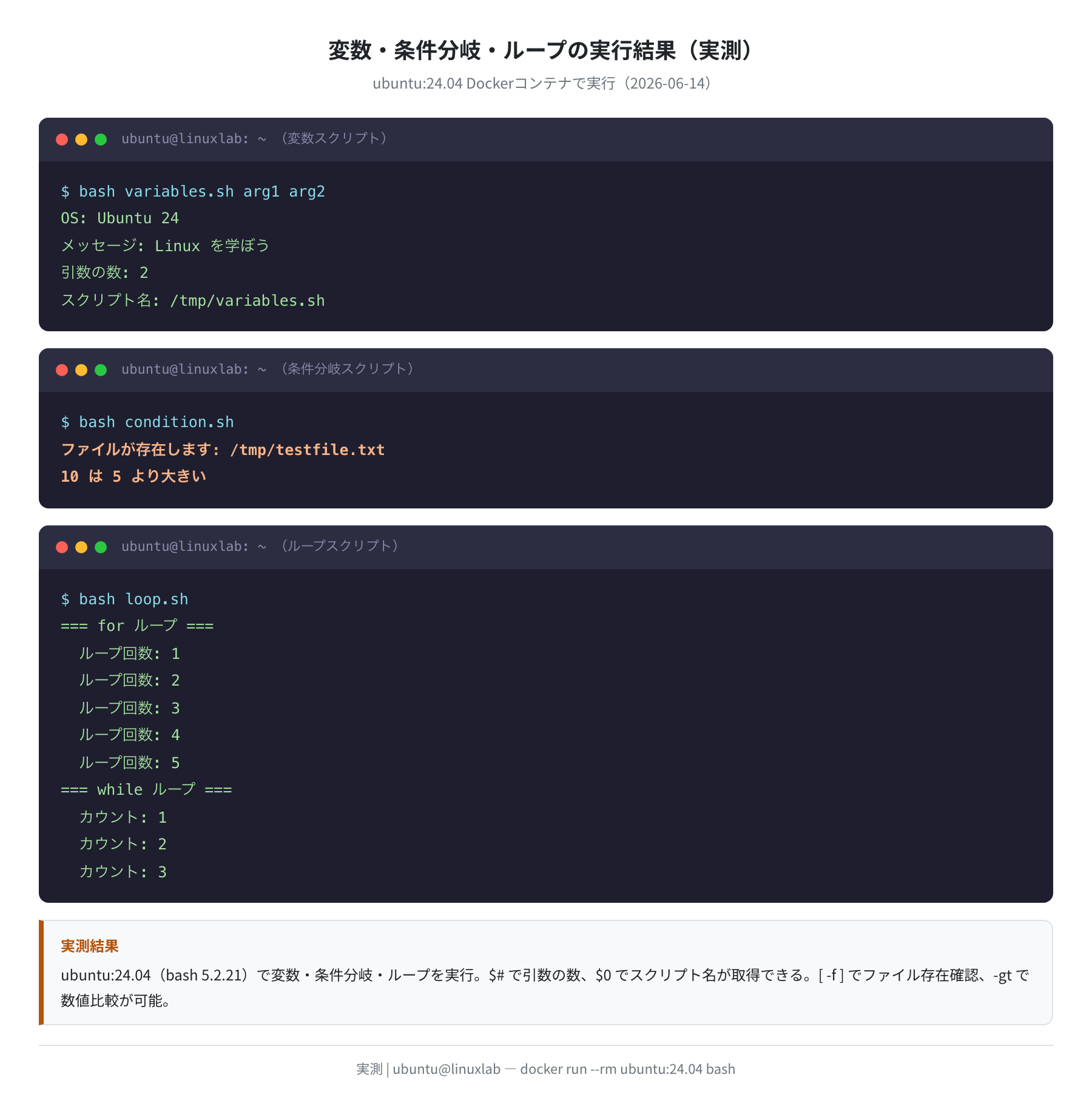 変数・条件分岐・ループの実行結果(実測)