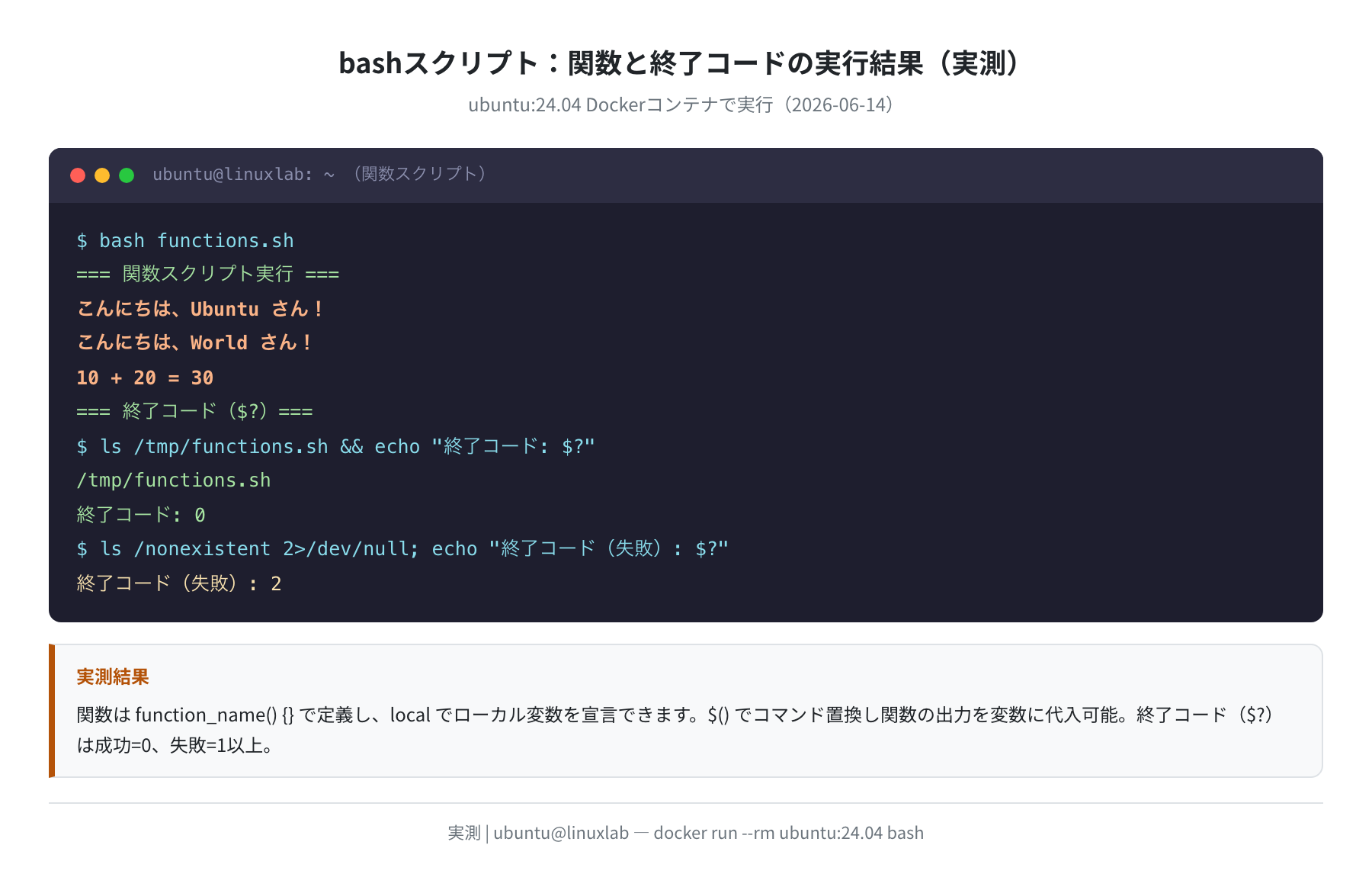 bashスクリプト:関数と終了コードの実行結果(実測)