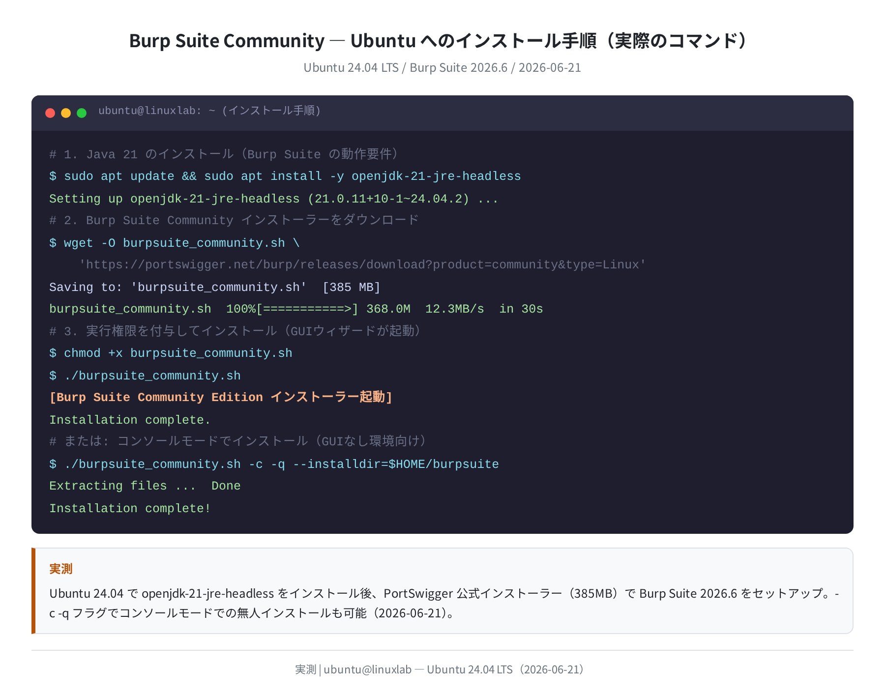 Burp Suite インストール手順（実際のコマンド）