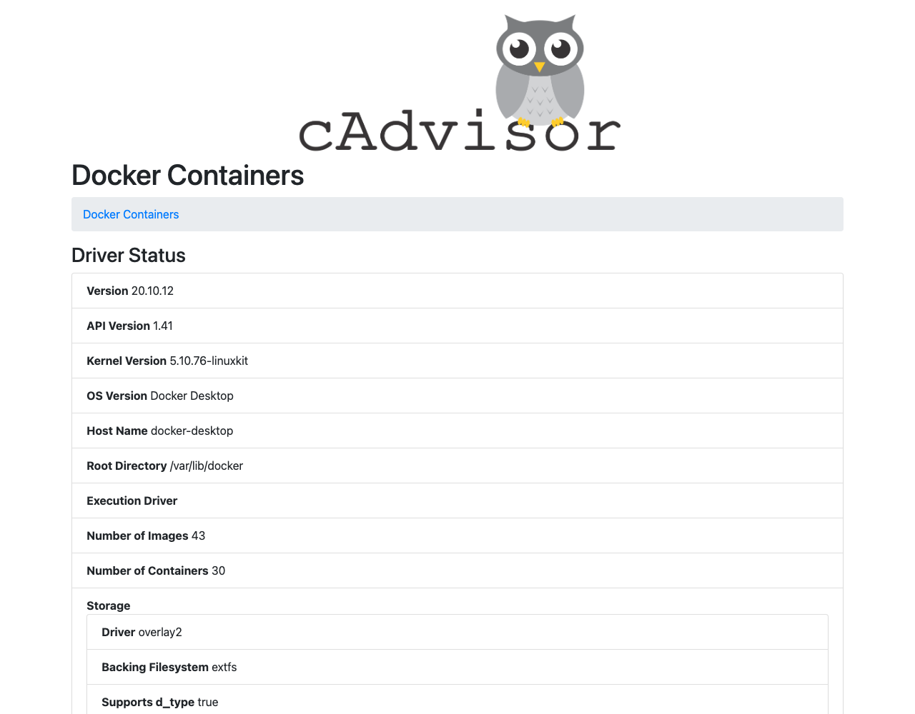 cAdvisorのDocker情報画面（実画面）