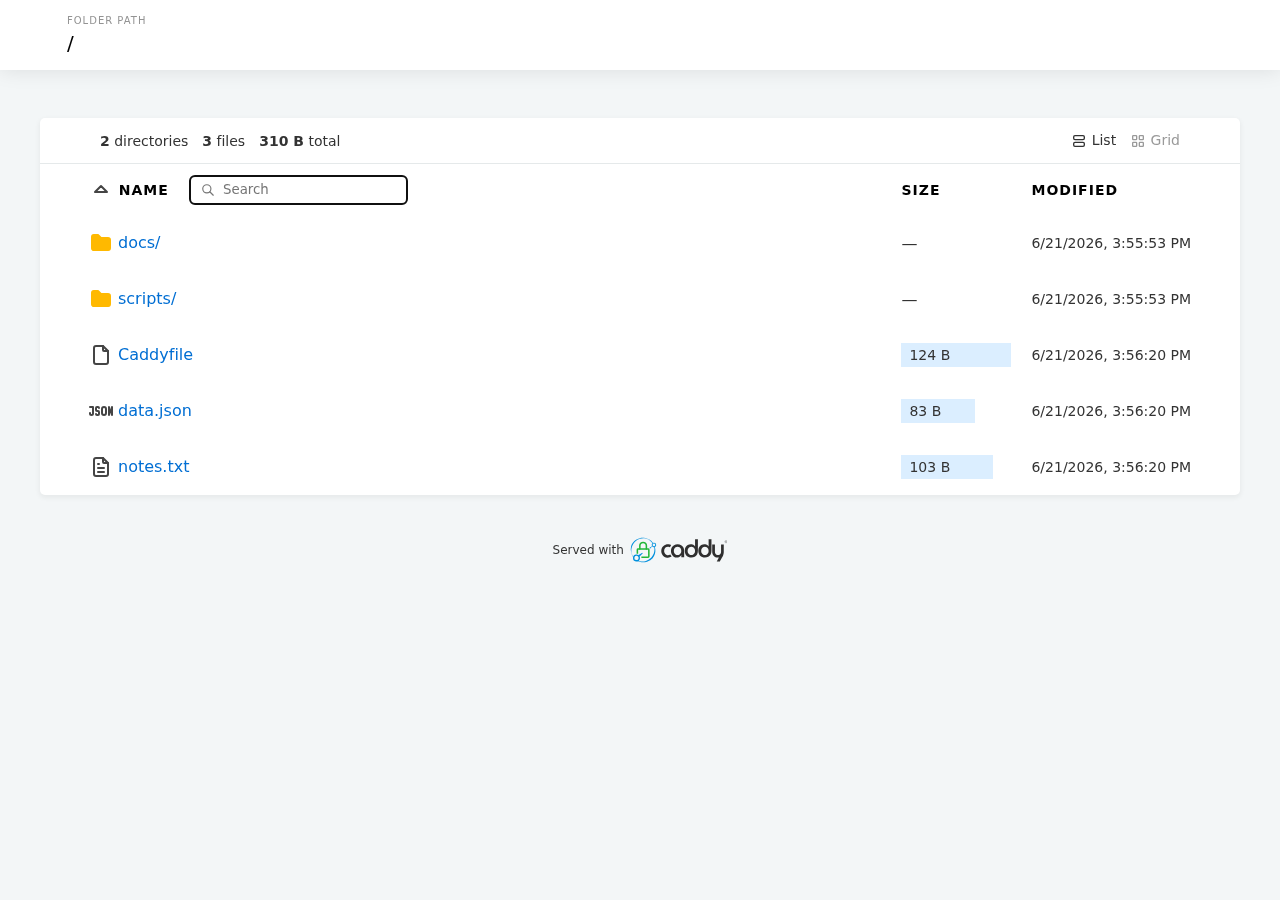 Caddy file_server browse で表示されるファイルブラウザUI(実撮影)