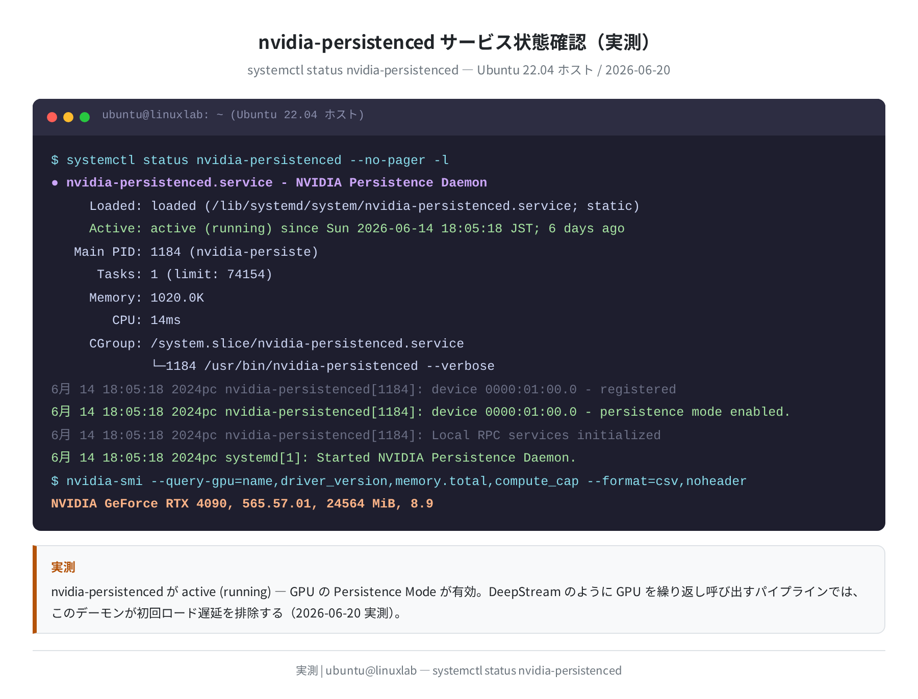nvidia-persistenced サービス状態(実測)