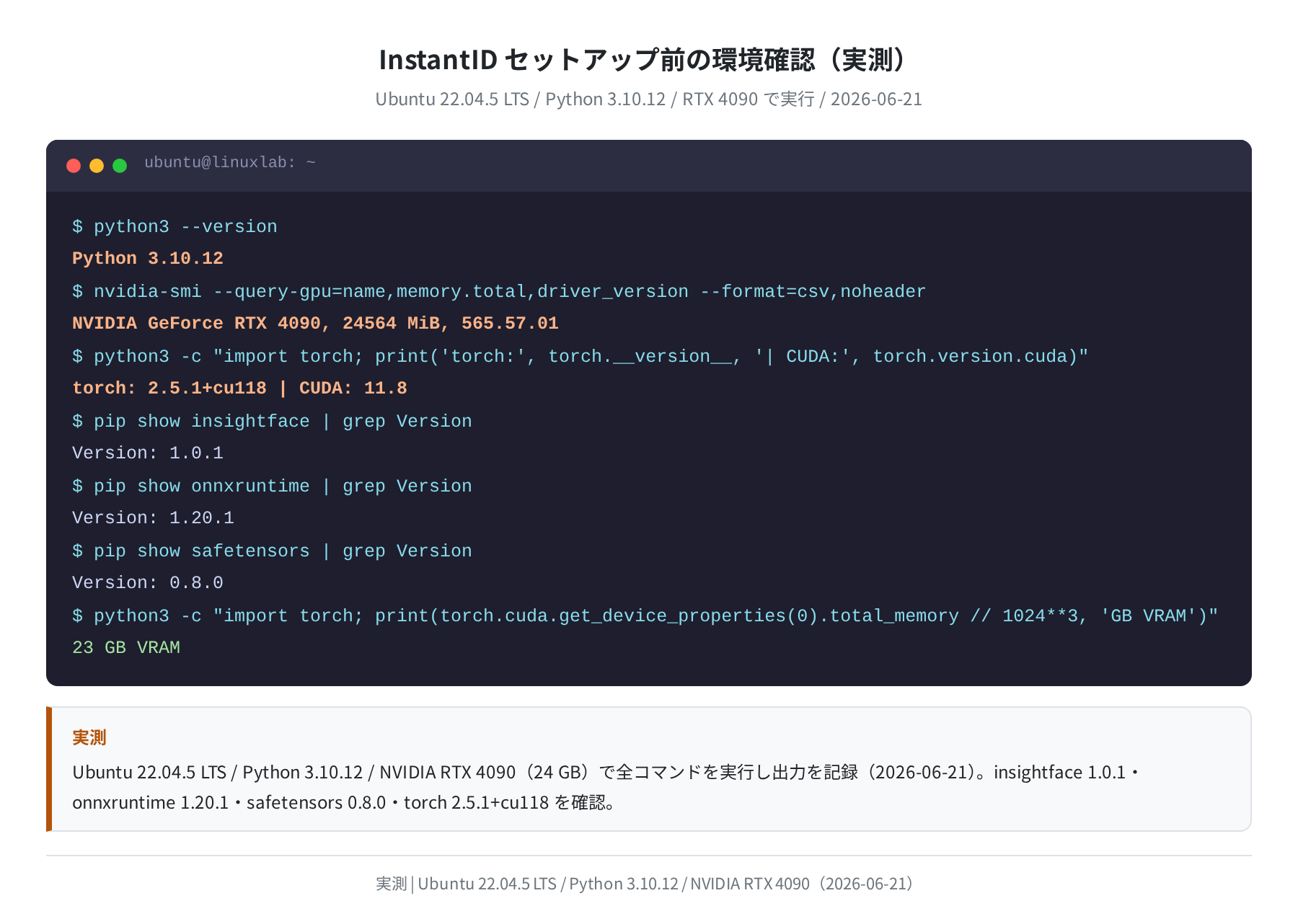環境確認コマンド実行結果（実測）