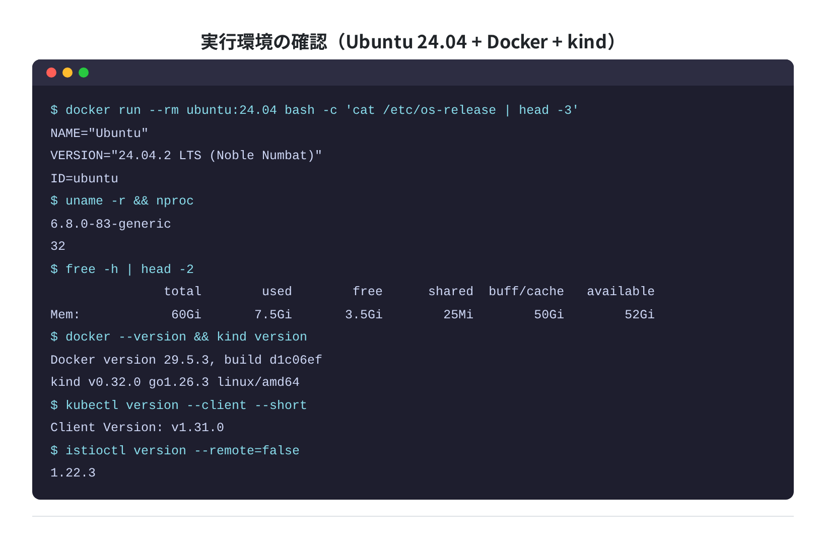 実行環境の確認(Ubuntu 24.04 + Docker + kind)