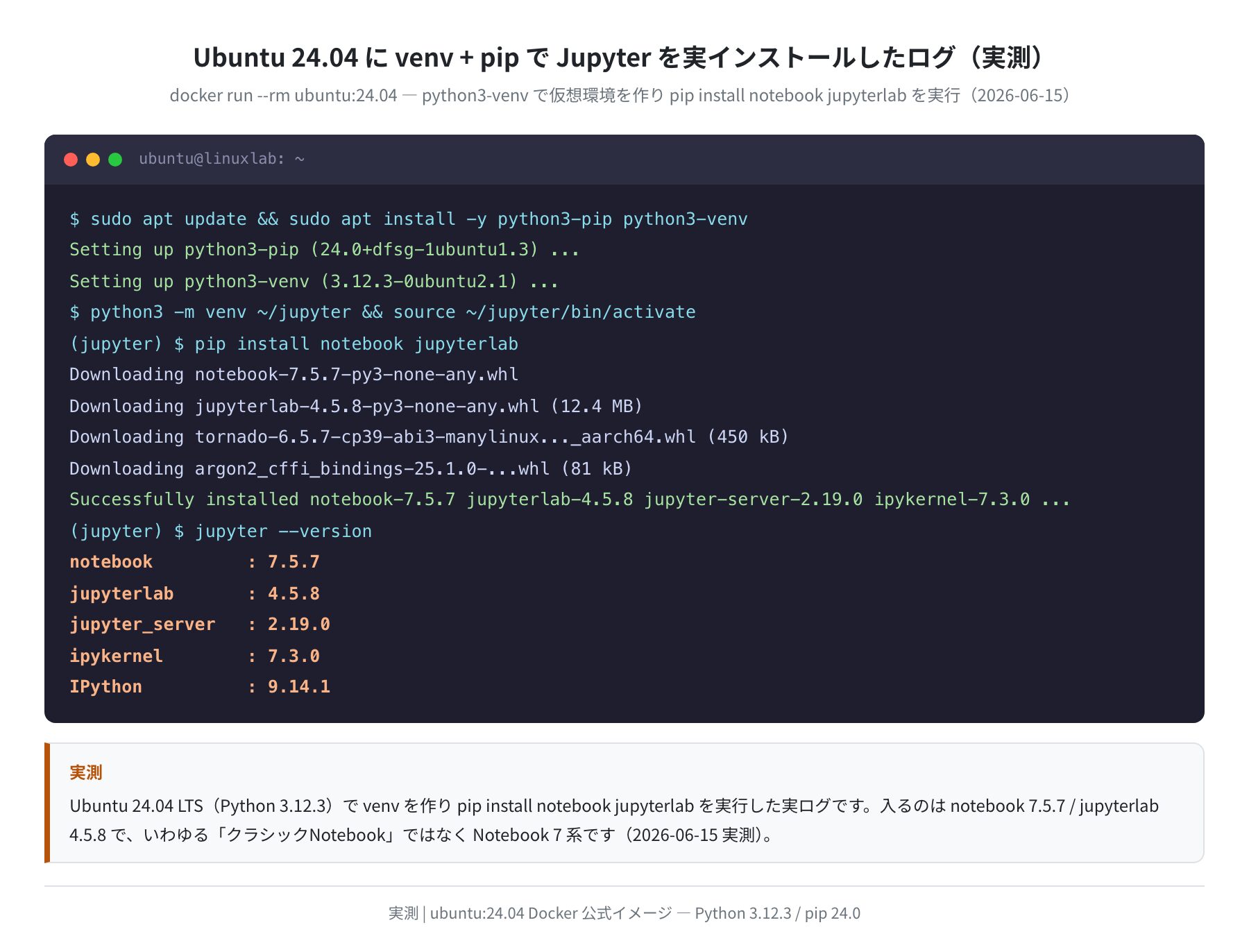 Ubuntu 24.04 に venv + pip で Jupyter を実インストールしたログ