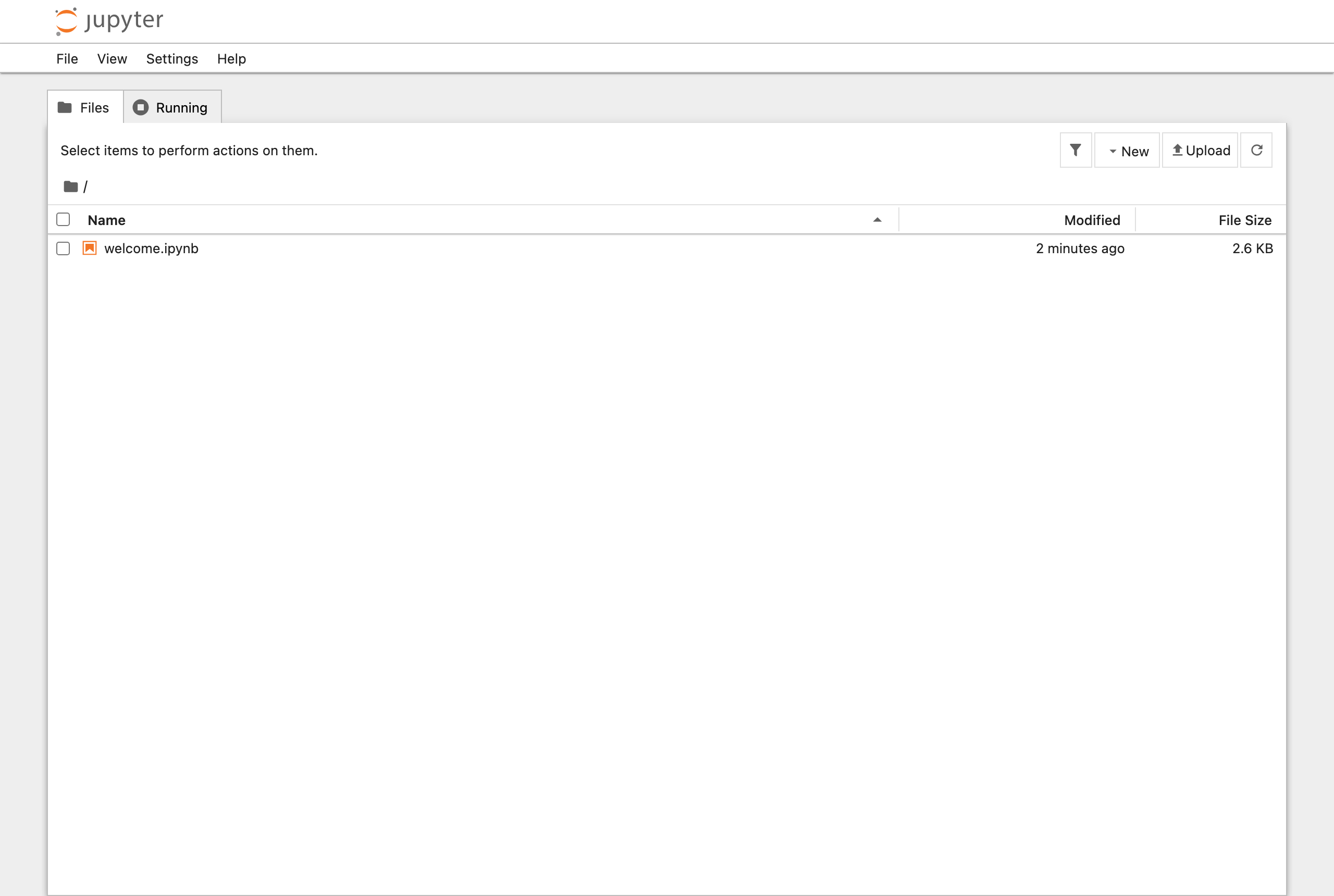 Jupyter のファイルブラウザ（ホーム画面）