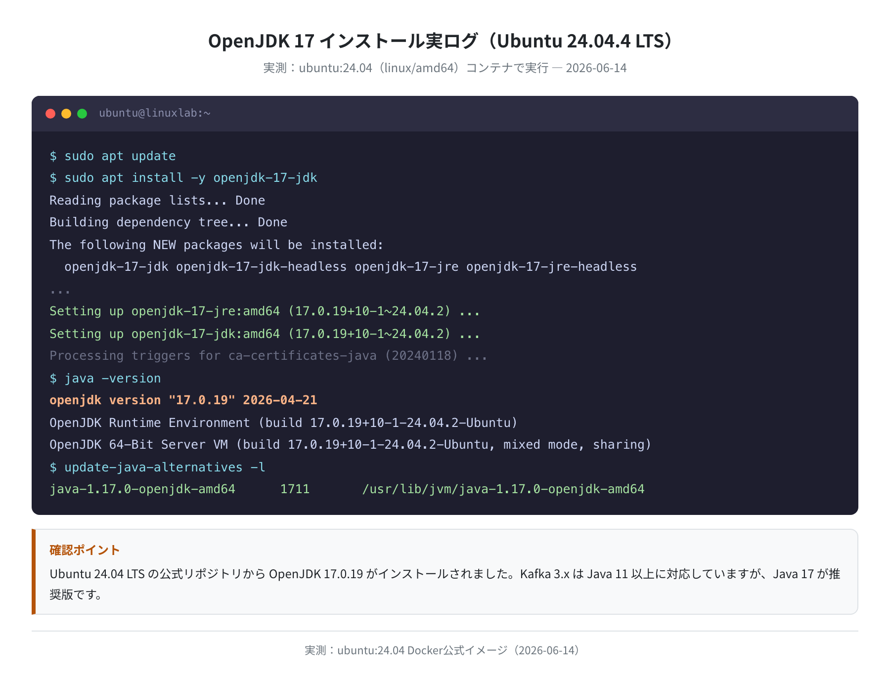 OpenJDK 17 インストール実ログ(実測)
