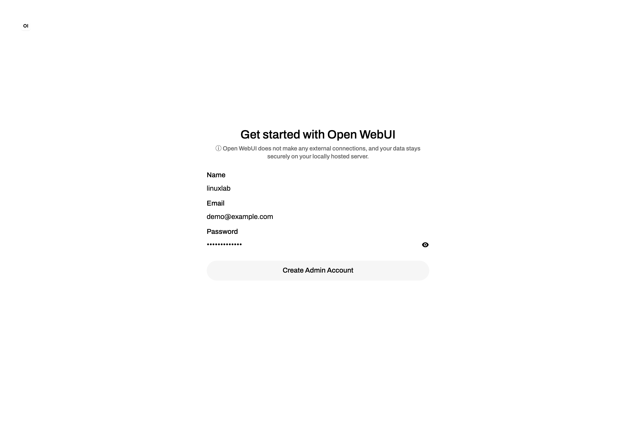 Open WebUI アカウント作成フォーム（ダミー値入力、Playwright 実撮影）