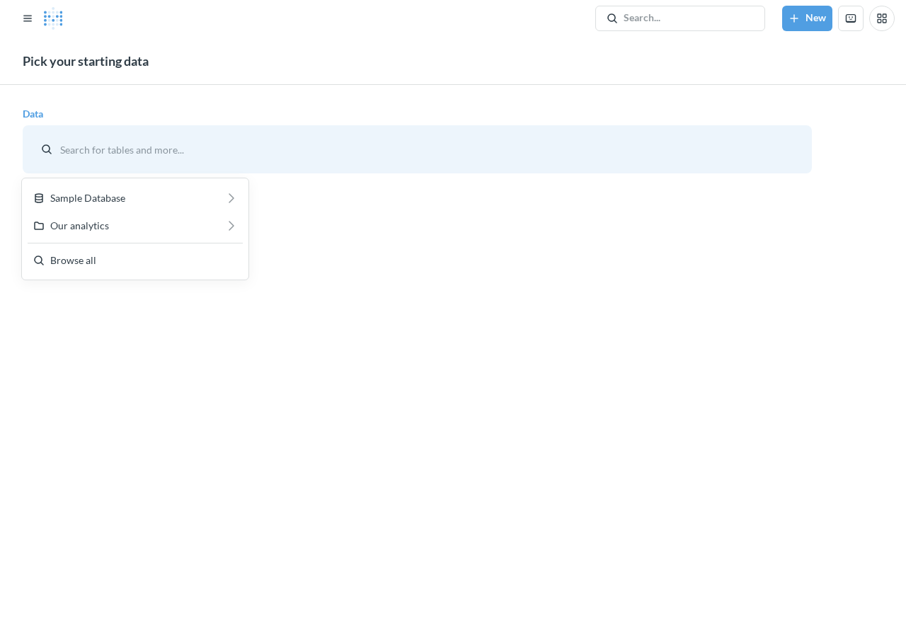 Metabase Query Builder(データソース選択画面)
