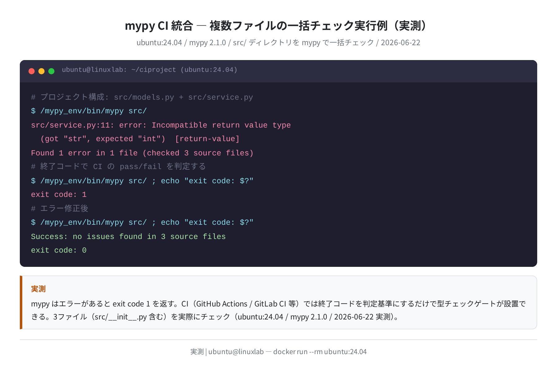 mypy CI 統合・複数ファイル一括チェック(実測)