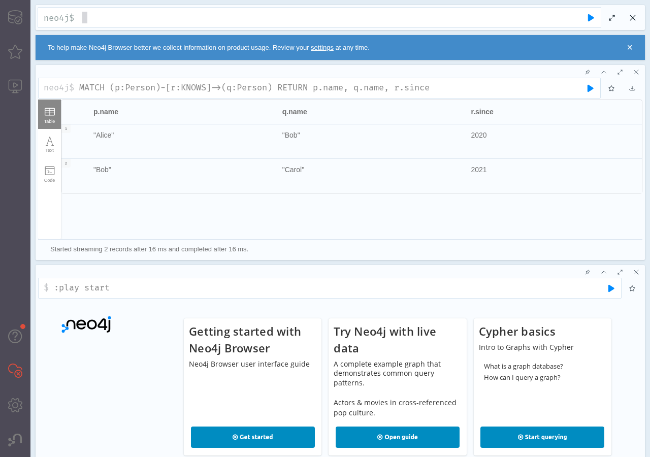 Cypher クエリ結果(Neo4j Browser テーブルビュー)
