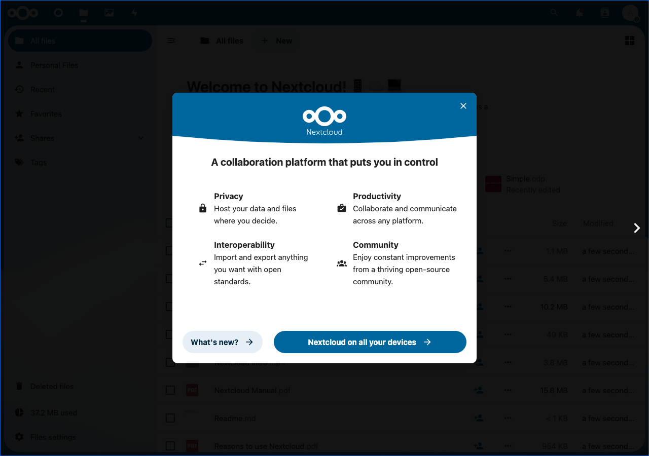 Nextcloud 29 ファイル管理画面(Playwright で実撮影)