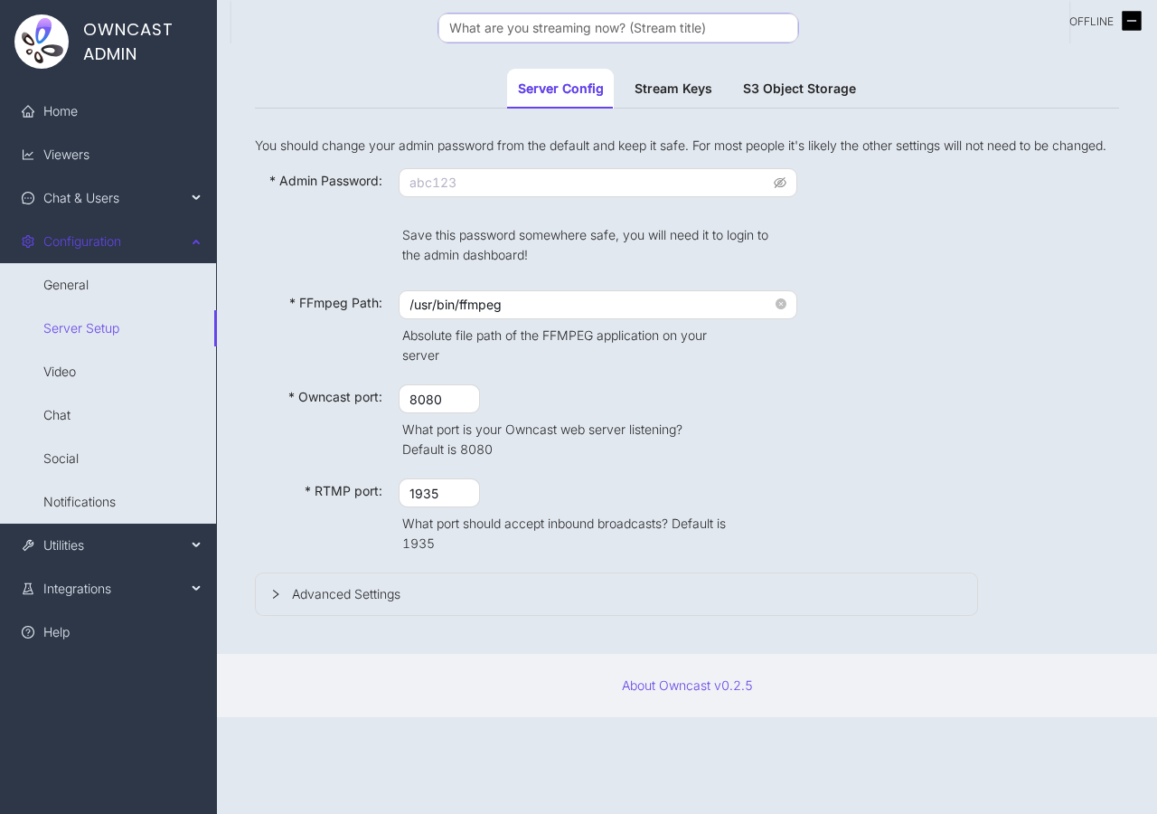 サーバー設定ページ(Configuration → Server Setup)