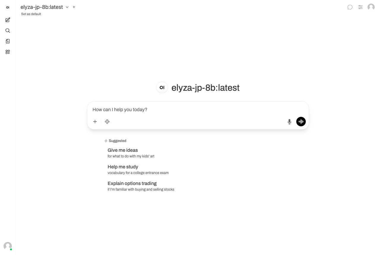 Open WebUI を開いた直後の画面(Playwright で実撮影)